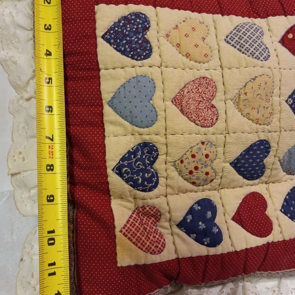 VINTAGE Handmade Hearts Quilted Throw Pillow Cover 12" - Picture 2 of 3